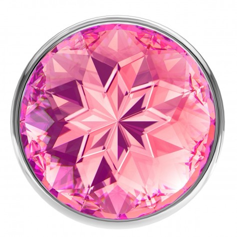 Большая серебристая анальная пробка Diamond Pink Sparkle Large с розовым кристаллом - 8 см.