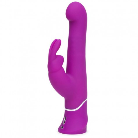 Фиолетовый вибратор с клиторальным стимулятором Beaded G-Spot Rechargeable Rabbit Vibrator - 24 см.